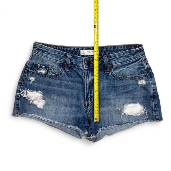 Abercrombie & Fitch Blue Denim Shorts Size 0 W25 Distressed Raw Hem - Picture 7 of 7